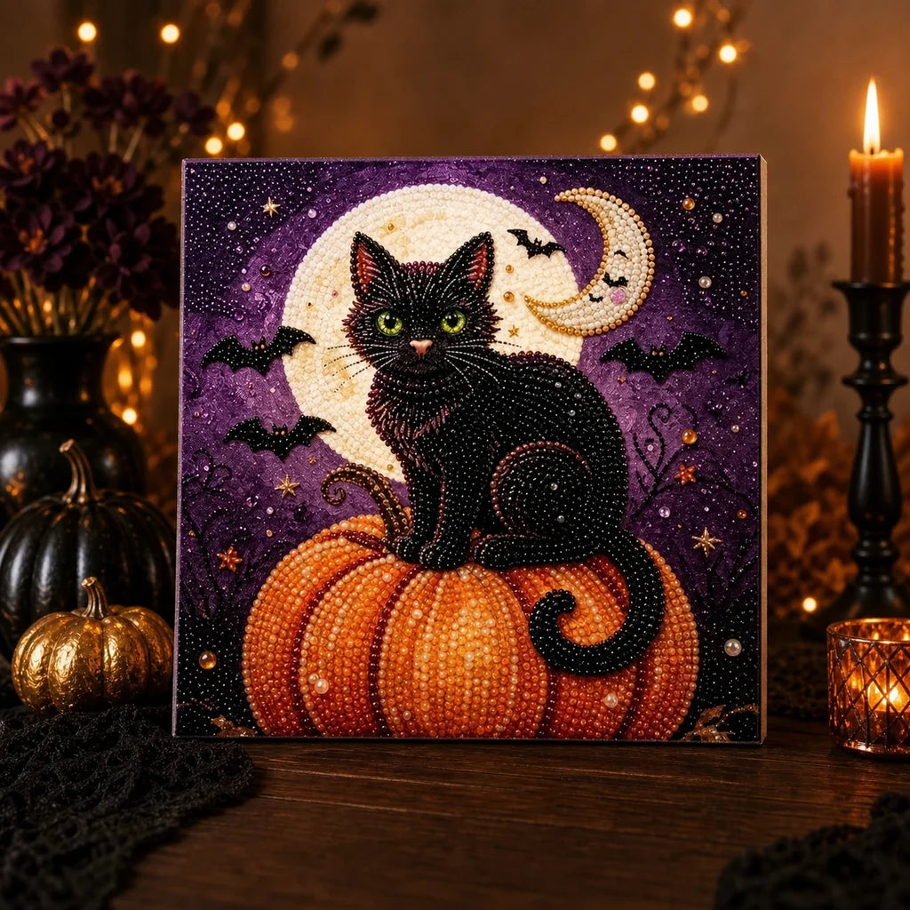 Framed Halloween Black Cat Pearl Art DIY Kit