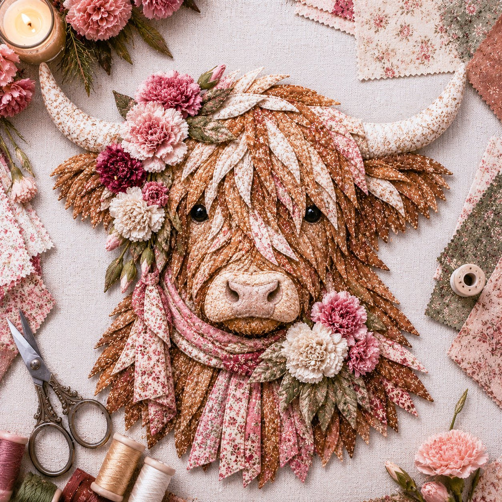 Birth Flower Highland Cow 3D Layered Fabric Art DIY Kit (Beginner-friendly)  Buy 2 Free Shipping