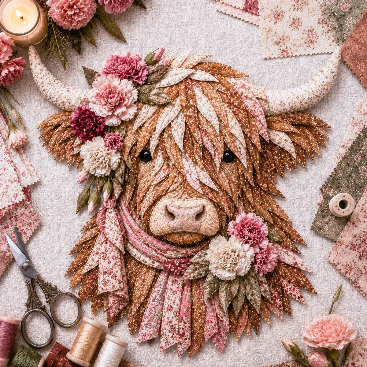 Birth Flower Highland Cow 3D Layered Fabric Art DIY Kit (Beginner-friendly)  Buy 2 Free Shipping