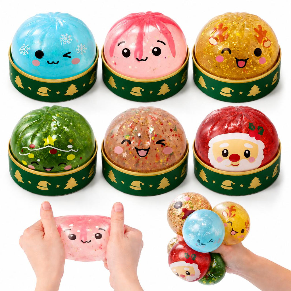 erry Christmas 6-Piece Stress Relief Dumpling Set  Cute Christmas Squishy Toys – Fun Holiday Gifts for Kids & Adults