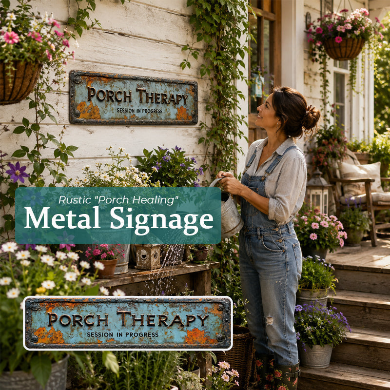 Country-style "Porch Healing" Metal Sign