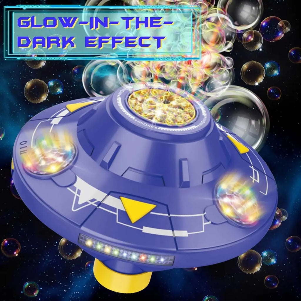 80ML Electric Flying Saucer Bubble Machine – Automatic Rotating Bubble Gun with LED Lights & Obstacle Avoidance for Outdoor Fun