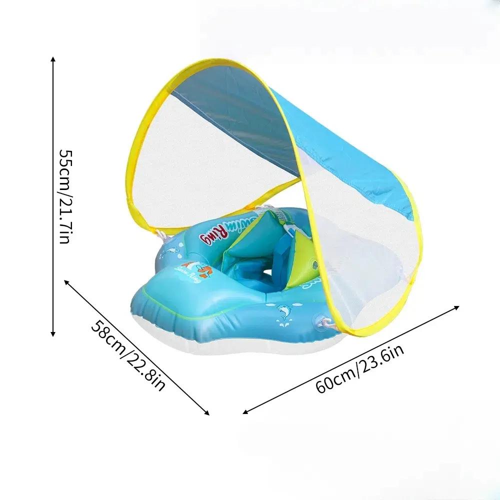Baby Inflatable Swim Ring with Removable Sun Canopy – Safe Kiddie Pool Float with UV Protection & Support Seat for Toddlers