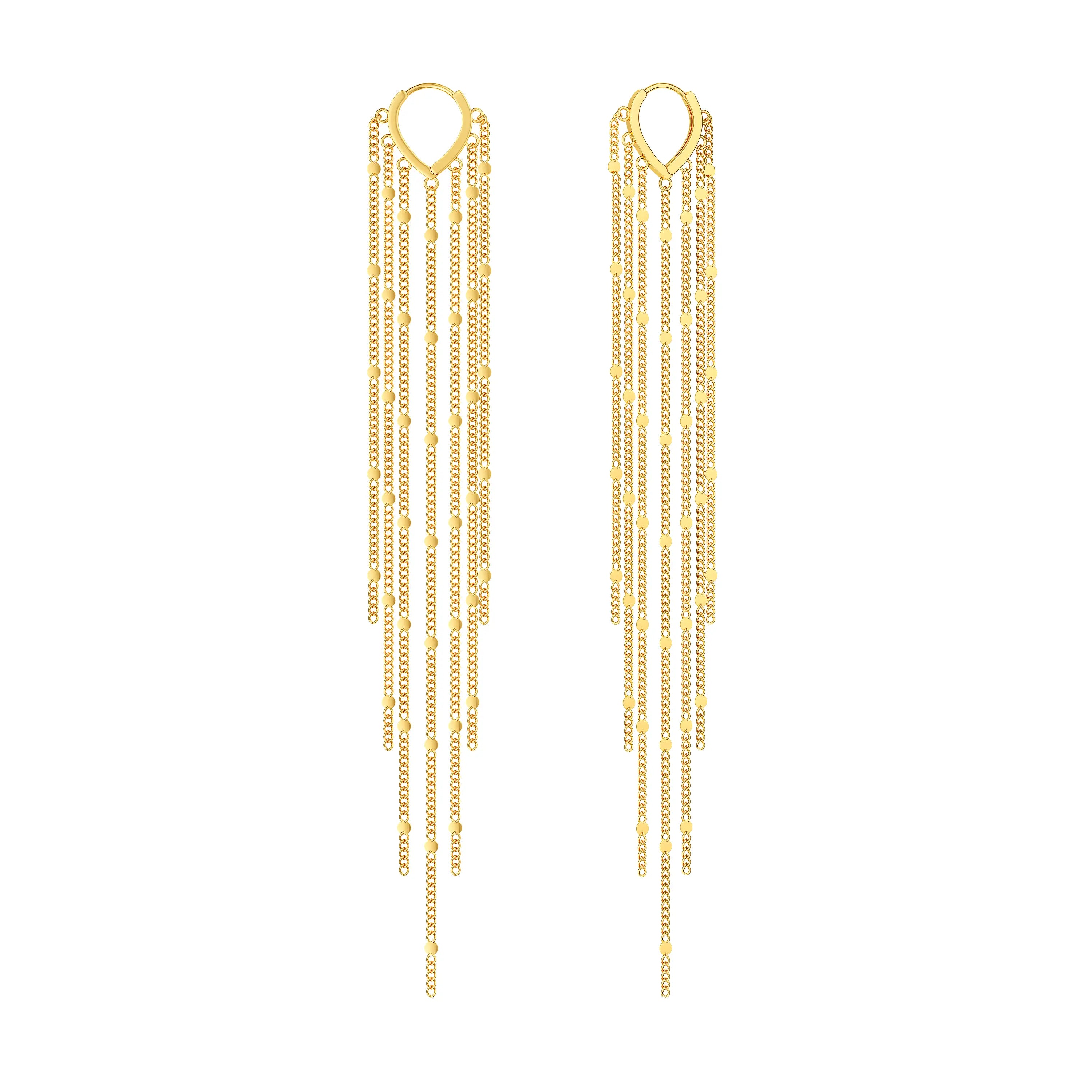 14K Gold Plated Long Tassel Threader Earrings for Women