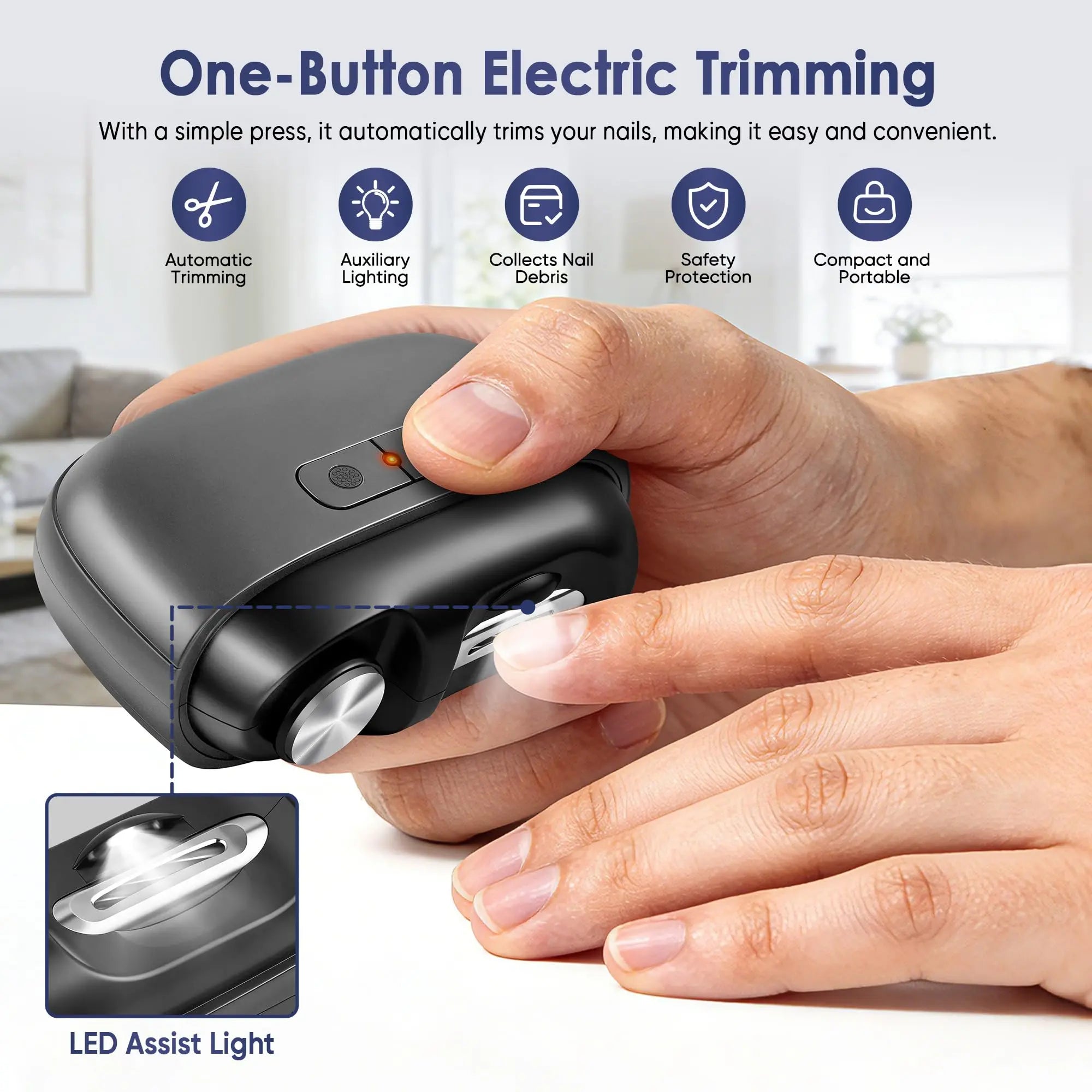 3-in-1 Electric Nail Clipper & Polisher – Automatic Nail Trimmer with LED Light, Safe Nail Grinder for Adults & Kids