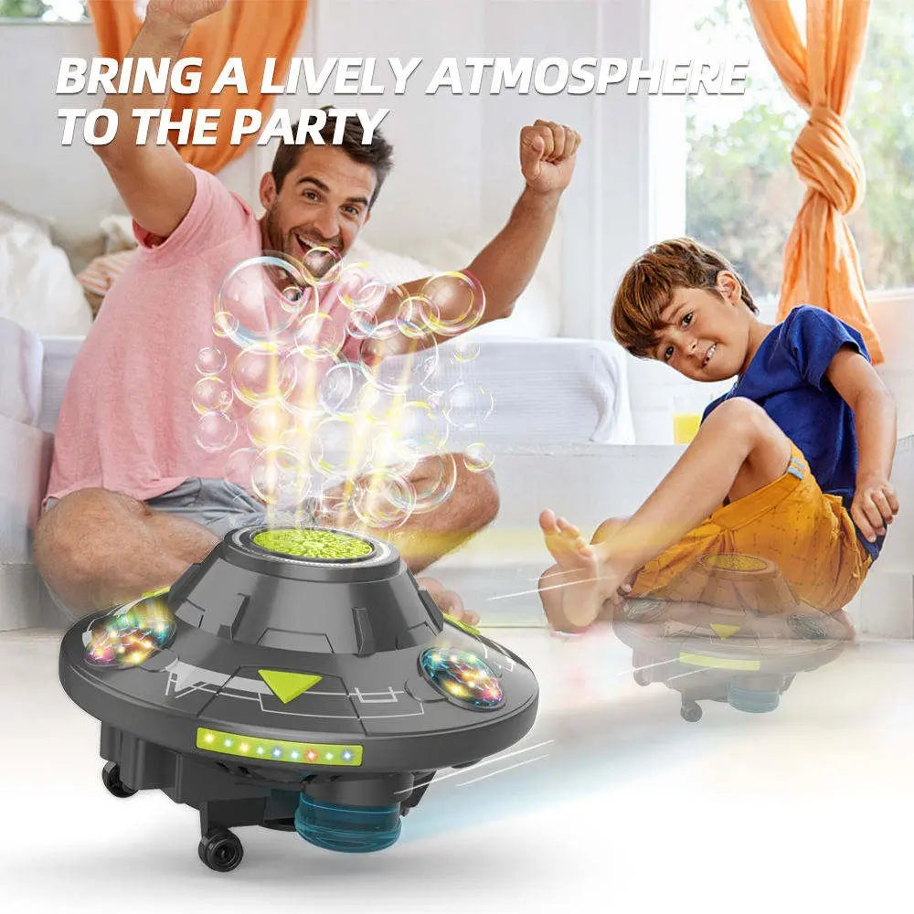 80ML Electric Flying Saucer Bubble Machine – Automatic Rotating Bubble Gun with LED Lights & Obstacle Avoidance for Outdoor Fun