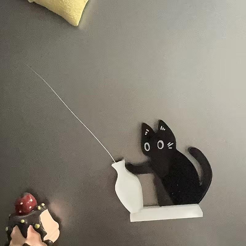 Cute Black Cat Fridge Magnet Vase – Whisker Keepsake & Mini Flower Holder Decor