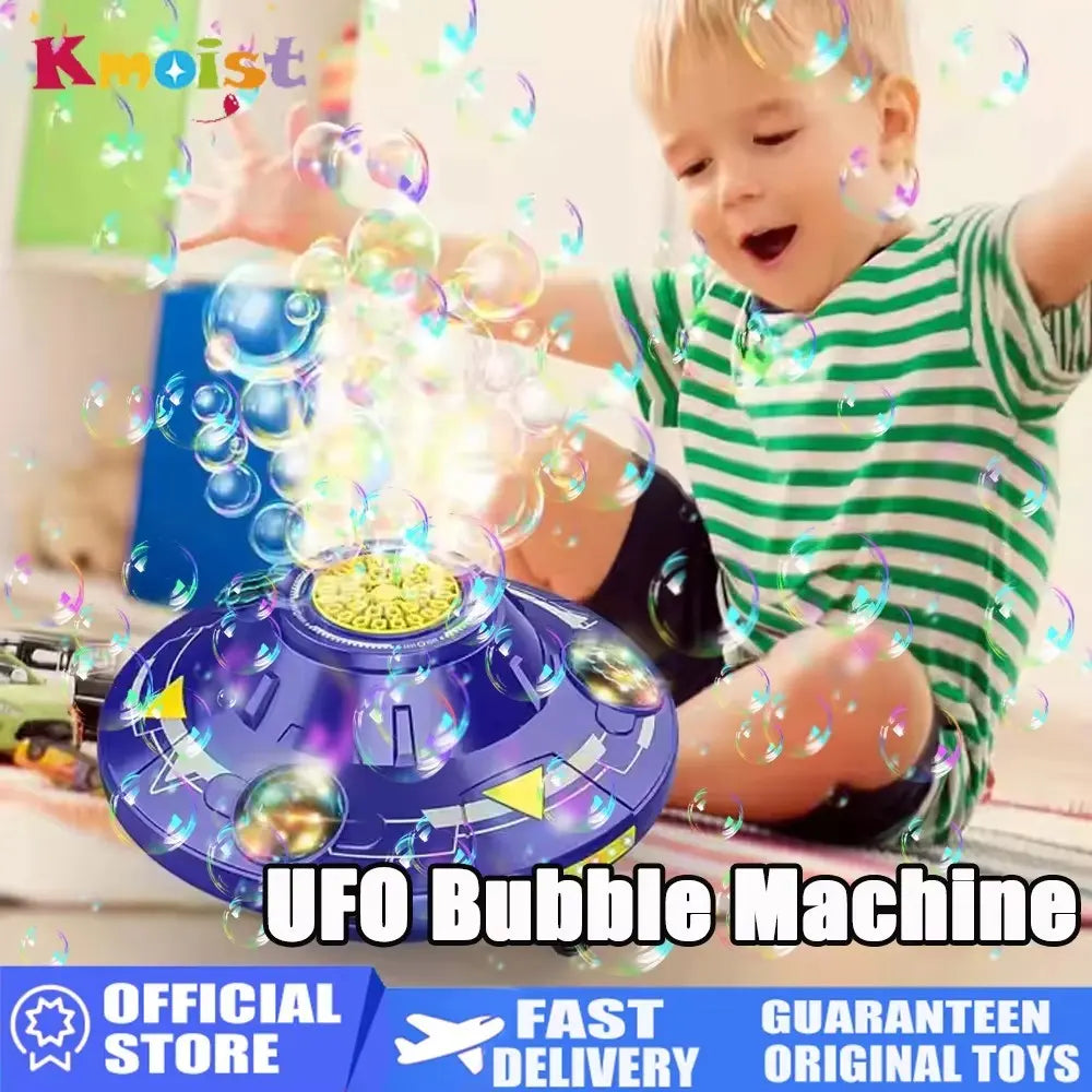80ML Electric Flying Saucer Bubble Machine – Automatic Rotating Bubble Gun with LED Lights & Obstacle Avoidance for Outdoor Fun
