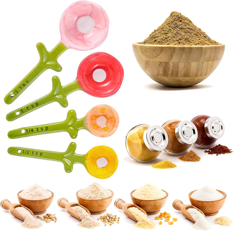 Cute Ceramic Flower Measuring Spoon Set with Pot Holder | 5-Piece Baking Measuring Spoons