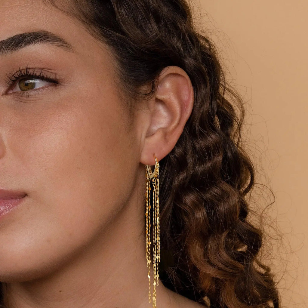 14K Gold Plated Long Tassel Threader Earrings for Women