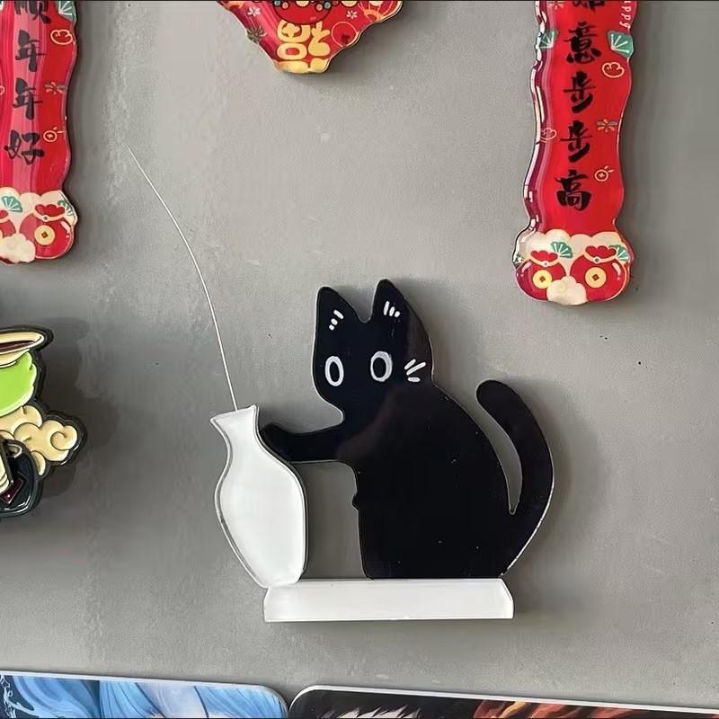 Cute Black Cat Fridge Magnet Vase – Whisker Keepsake & Mini Flower Holder Decor