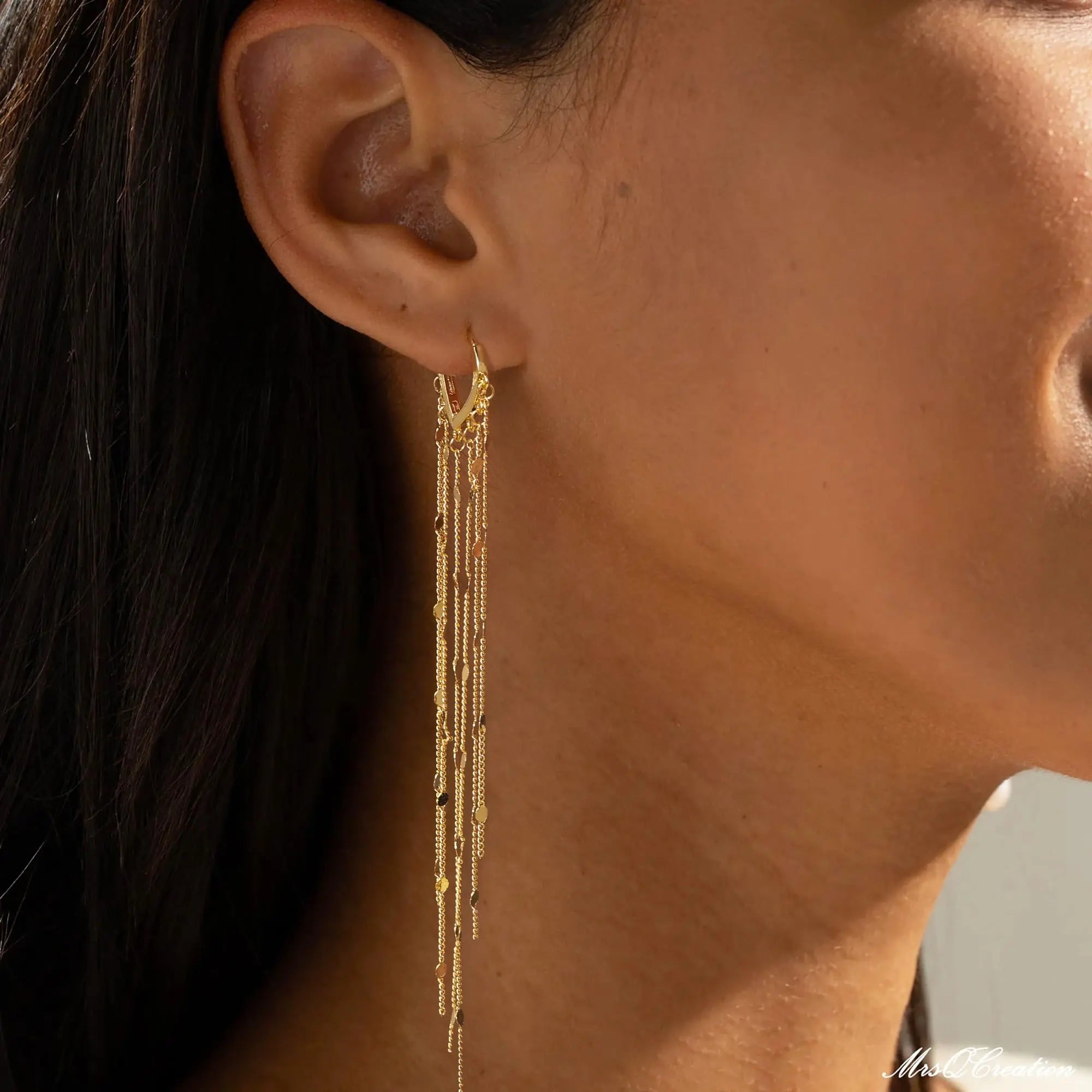 14K Gold Plated Long Tassel Threader Earrings for Women