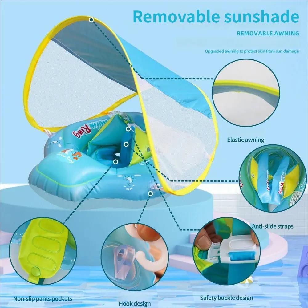 Baby Inflatable Swim Ring with Removable Sun Canopy – Safe Kiddie Pool Float with UV Protection & Support Seat for Toddlers