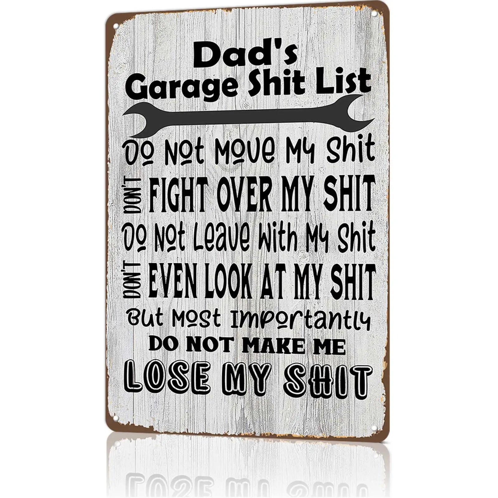 Dad’s Garage Sh*t List Metal Sign – Funny Garage Wall Decor for Dads & Mechanics