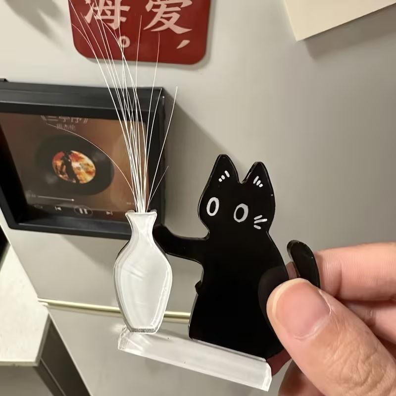 Cute Black Cat Fridge Magnet Vase – Whisker Keepsake & Mini Flower Holder Decor