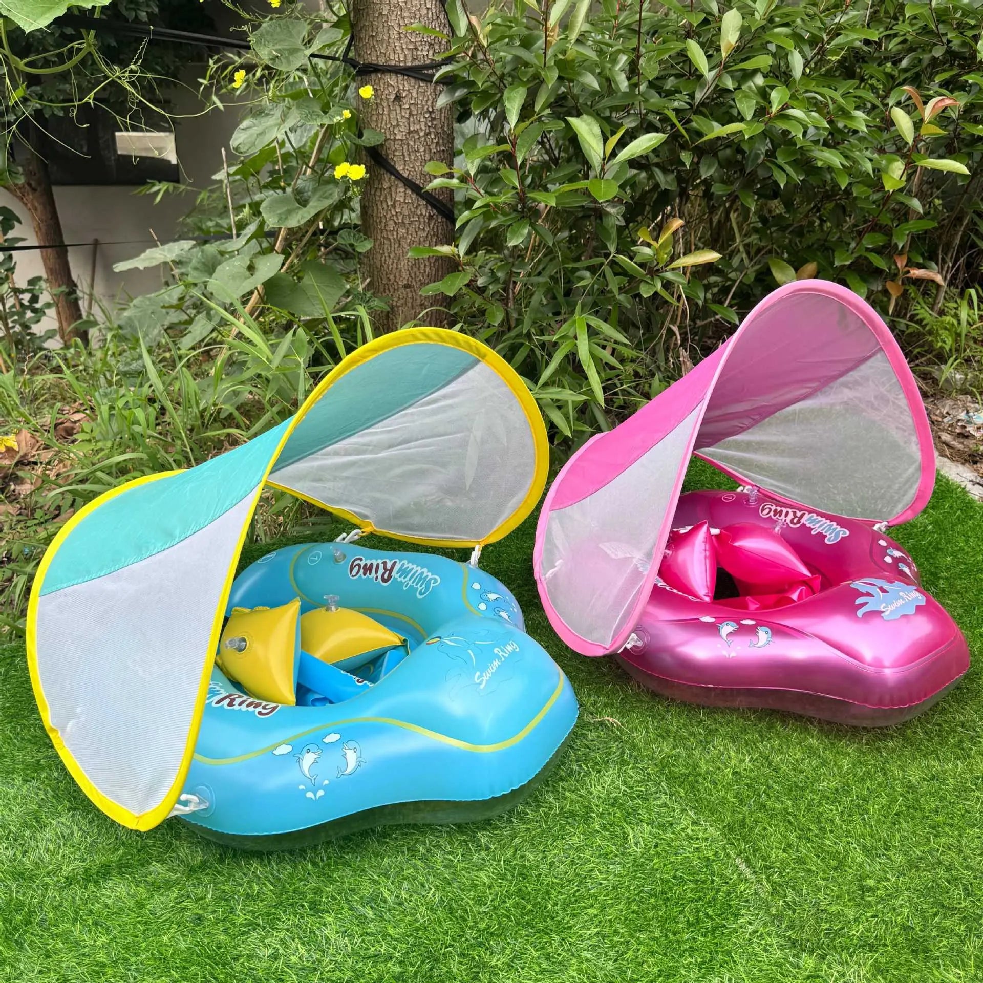 Baby Inflatable Swim Ring with Removable Sun Canopy – Safe Kiddie Pool Float with UV Protection & Support Seat for Toddlers