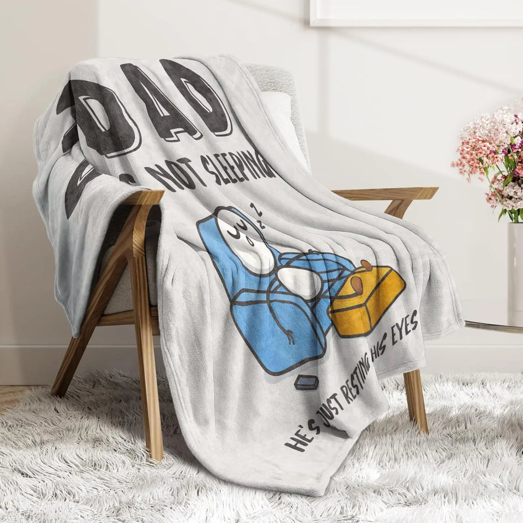 Dad Is Not Sleeping Funny Flannel Blanket – Soft Cozy Fleece Throw Blanket for Sofa, Bed & Father’s Day Gift
