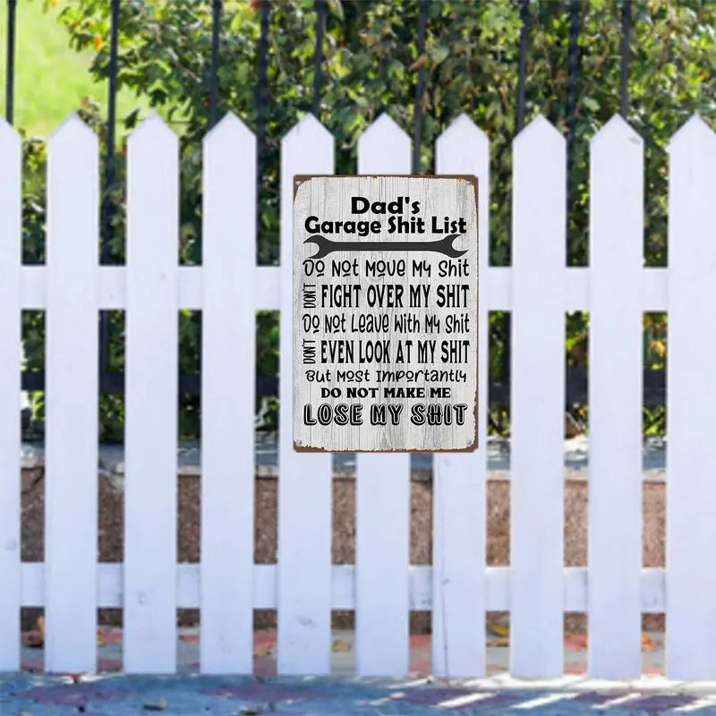 Dad’s Garage Sh*t List Metal Sign – Funny Garage Wall Decor for Dads & Mechanics