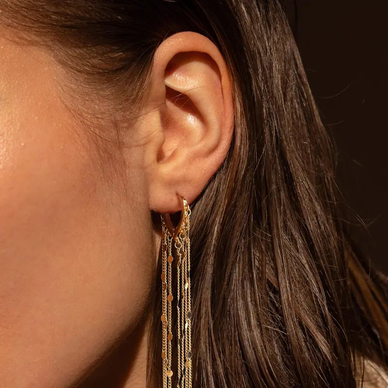 14K Gold Plated Long Tassel Threader Earrings for Women