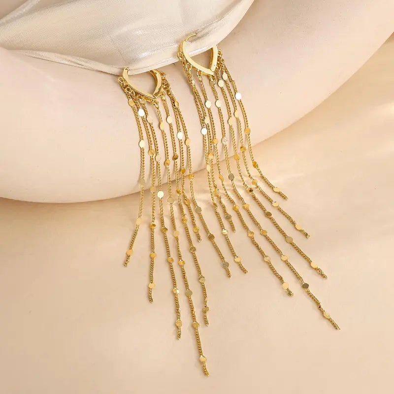 14K Gold Plated Long Tassel Threader Earrings for Women