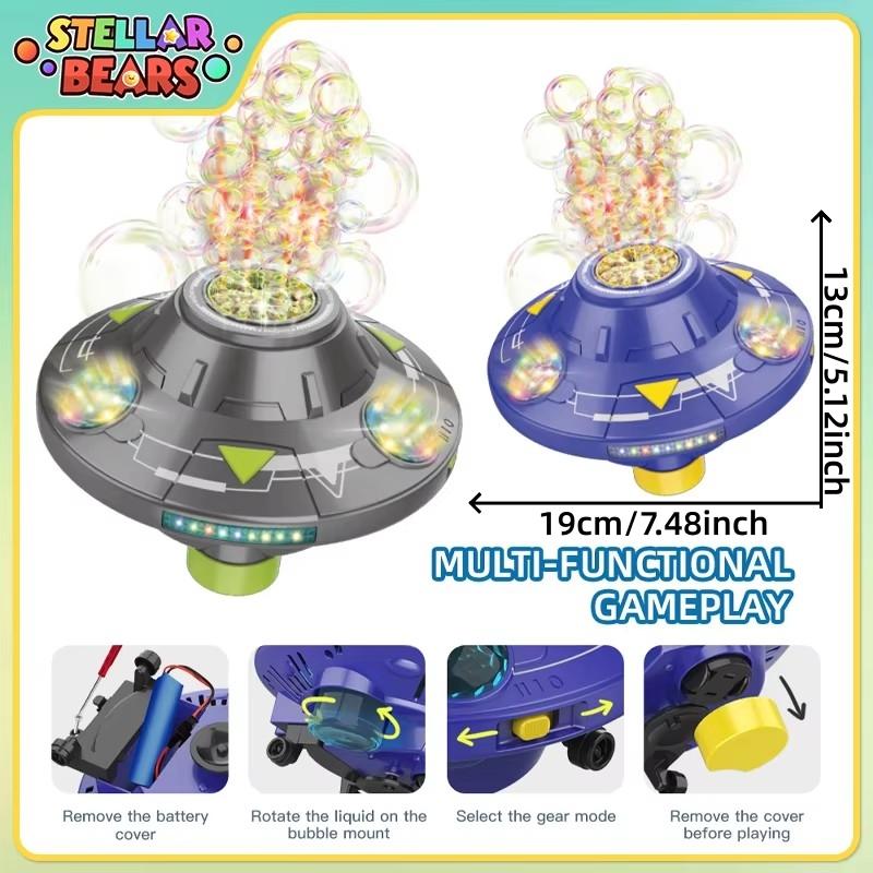 80ML Electric Flying Saucer Bubble Machine – Automatic Rotating Bubble Gun with LED Lights & Obstacle Avoidance for Outdoor Fun