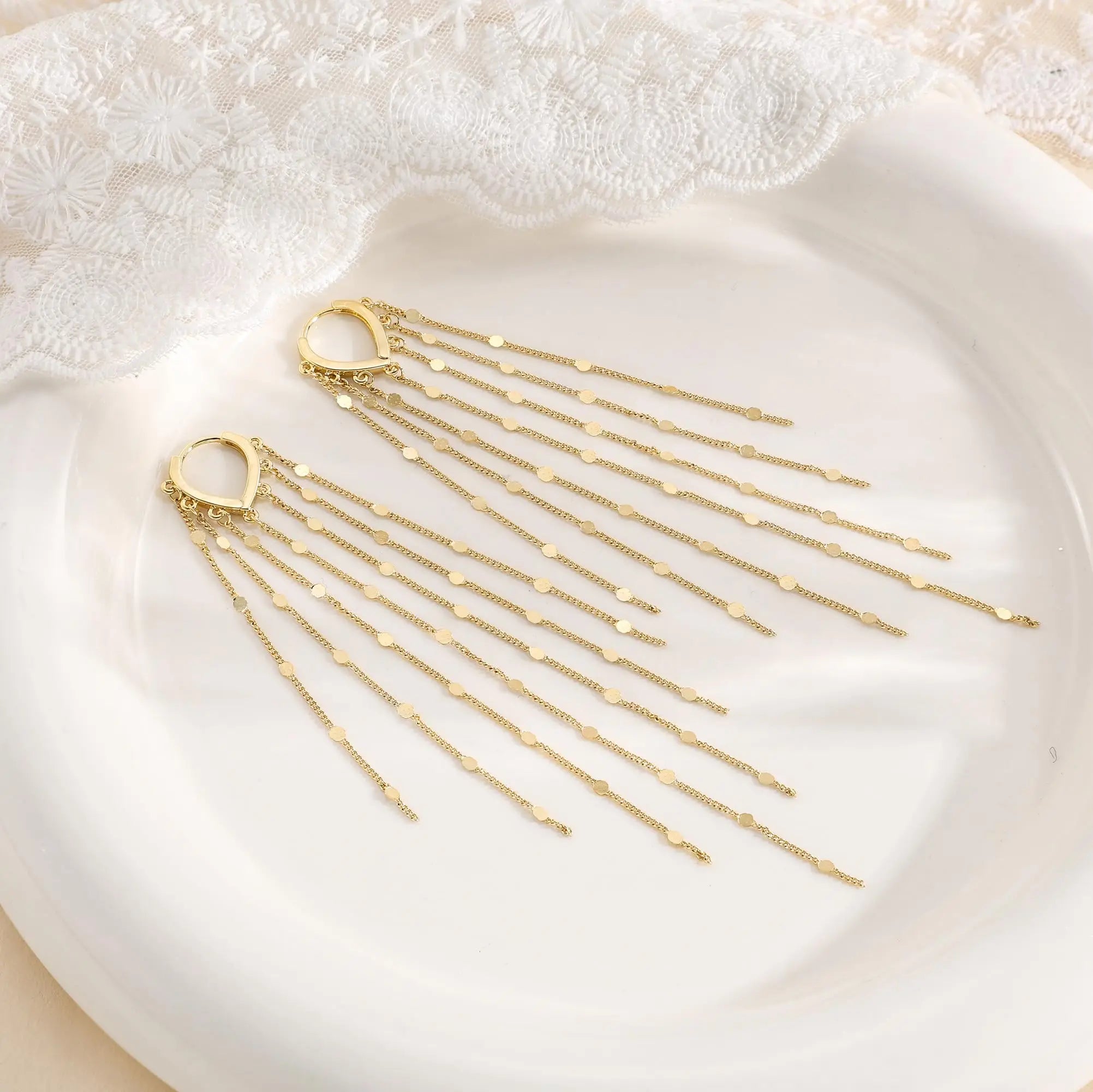 14K Gold Plated Long Tassel Threader Earrings for Women