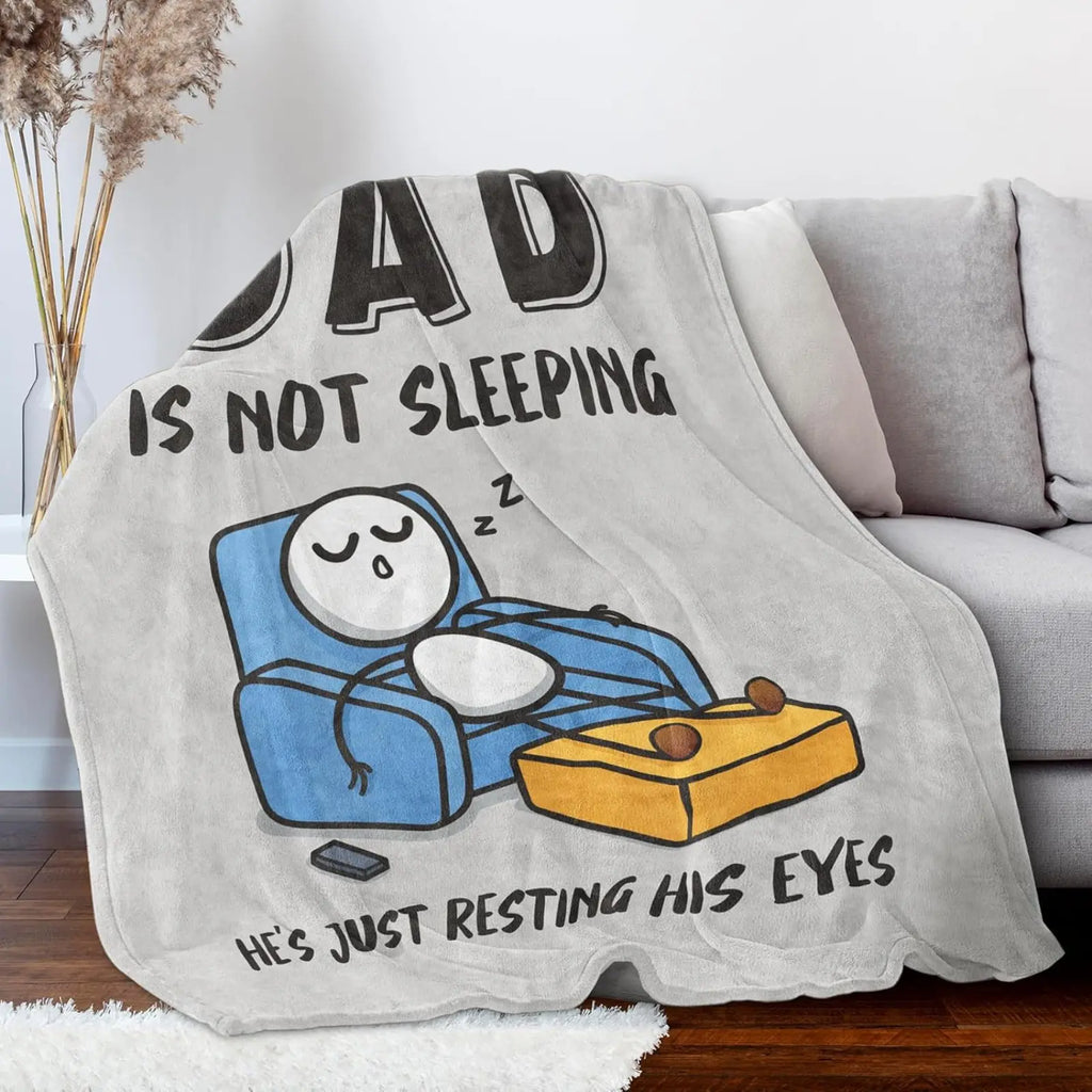 Dad Is Not Sleeping Funny Flannel Blanket – Soft Cozy Fleece Throw Blanket for Sofa, Bed & Father’s Day Gift