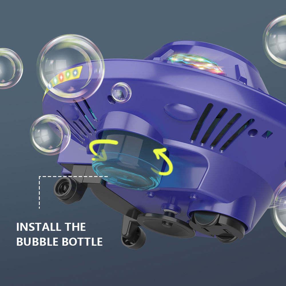 80ML Electric Flying Saucer Bubble Machine – Automatic Rotating Bubble Gun with LED Lights & Obstacle Avoidance for Outdoor Fun