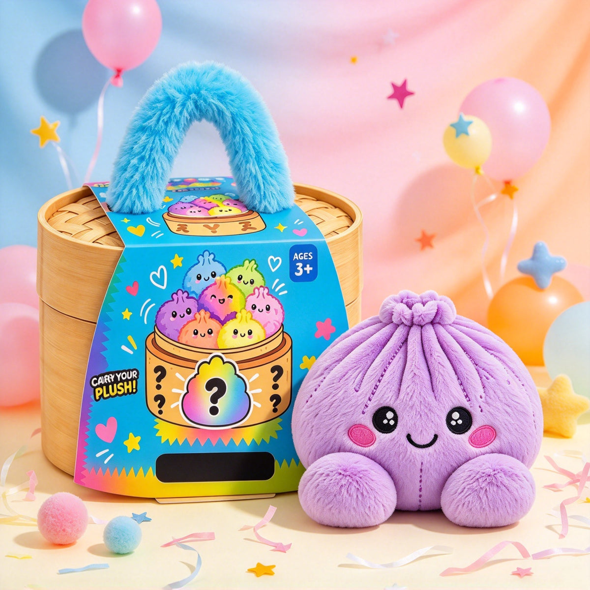 Cute Plush Dumpling Blind Box Steamer Basket – Soft Squishy Stress Relief Stuffed Animal Gift for Kids & Kawaii Lovers