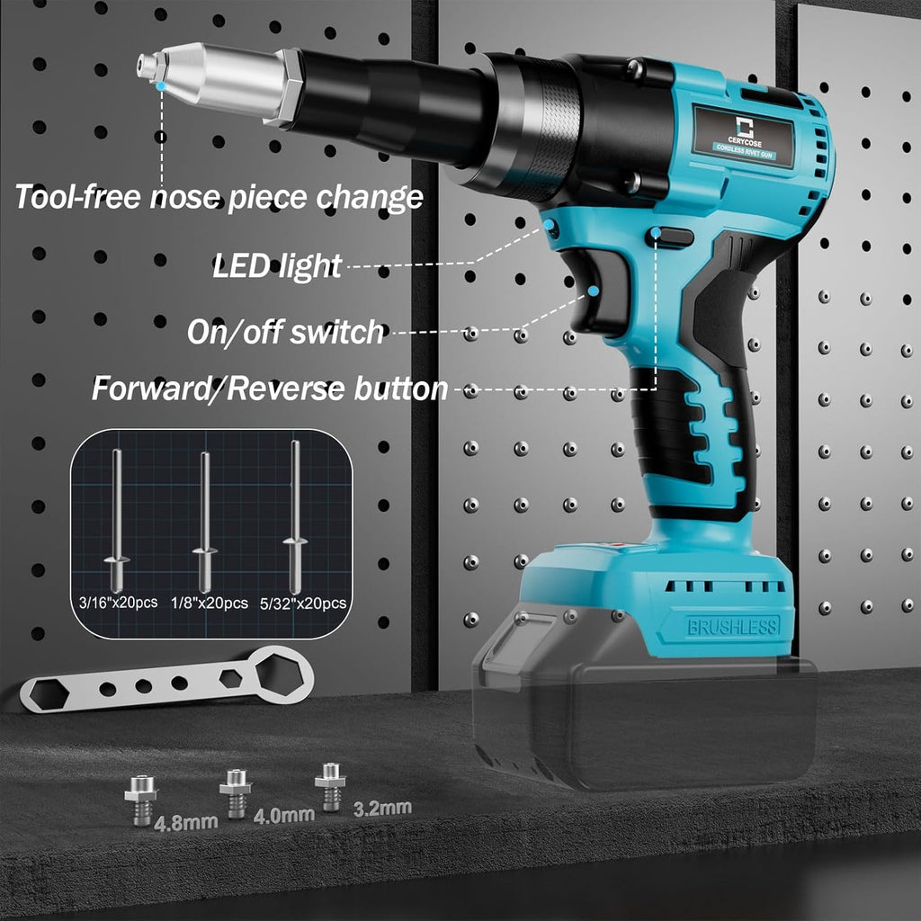 Cordless Electric Pop Rivet Gun Compatible with Milwaukee/Makita/Dewalt Battery
