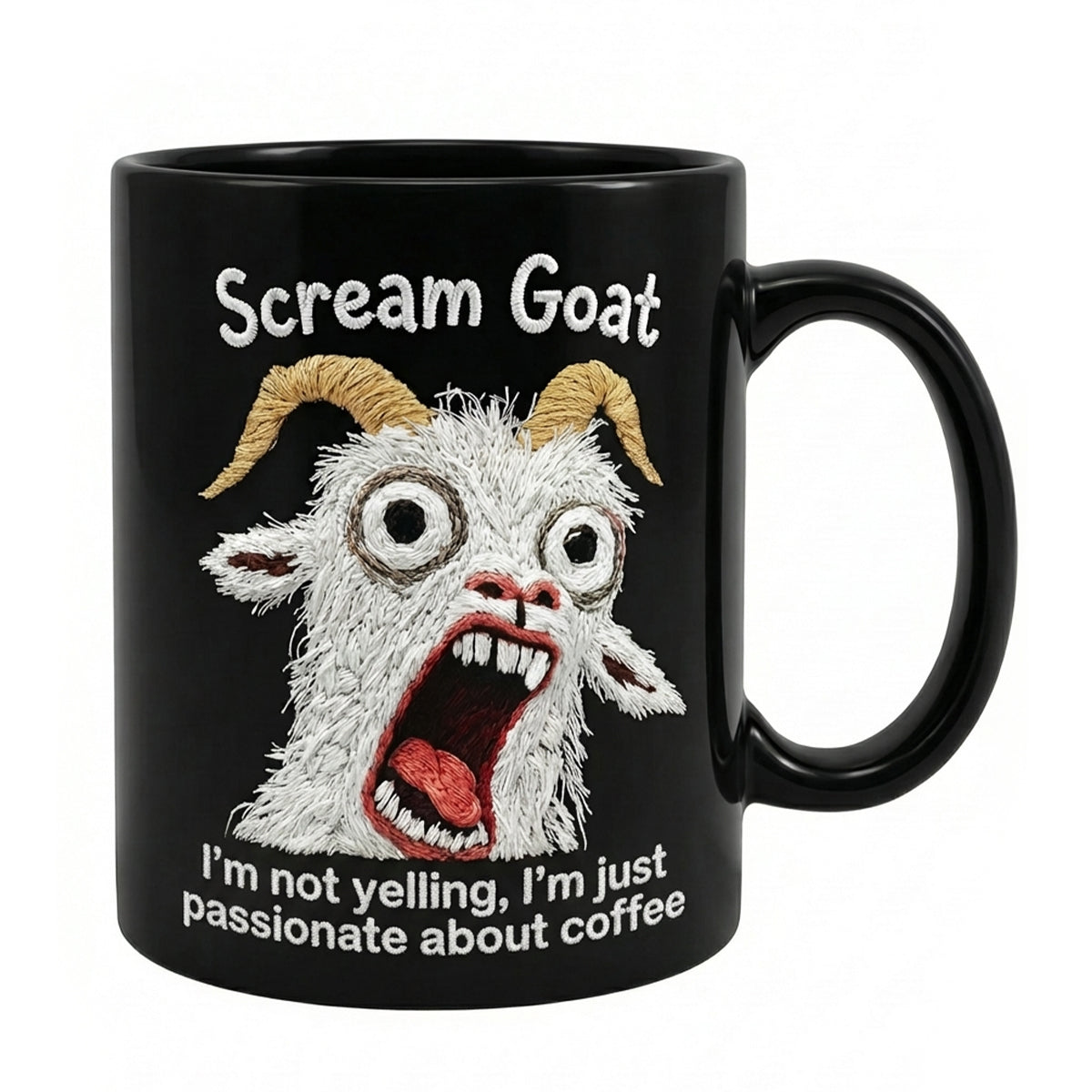 Funny Scream Goat Mug – “I’m Not Yelling, I’m Passionate About Coffee” Ceramic Coffee Cup