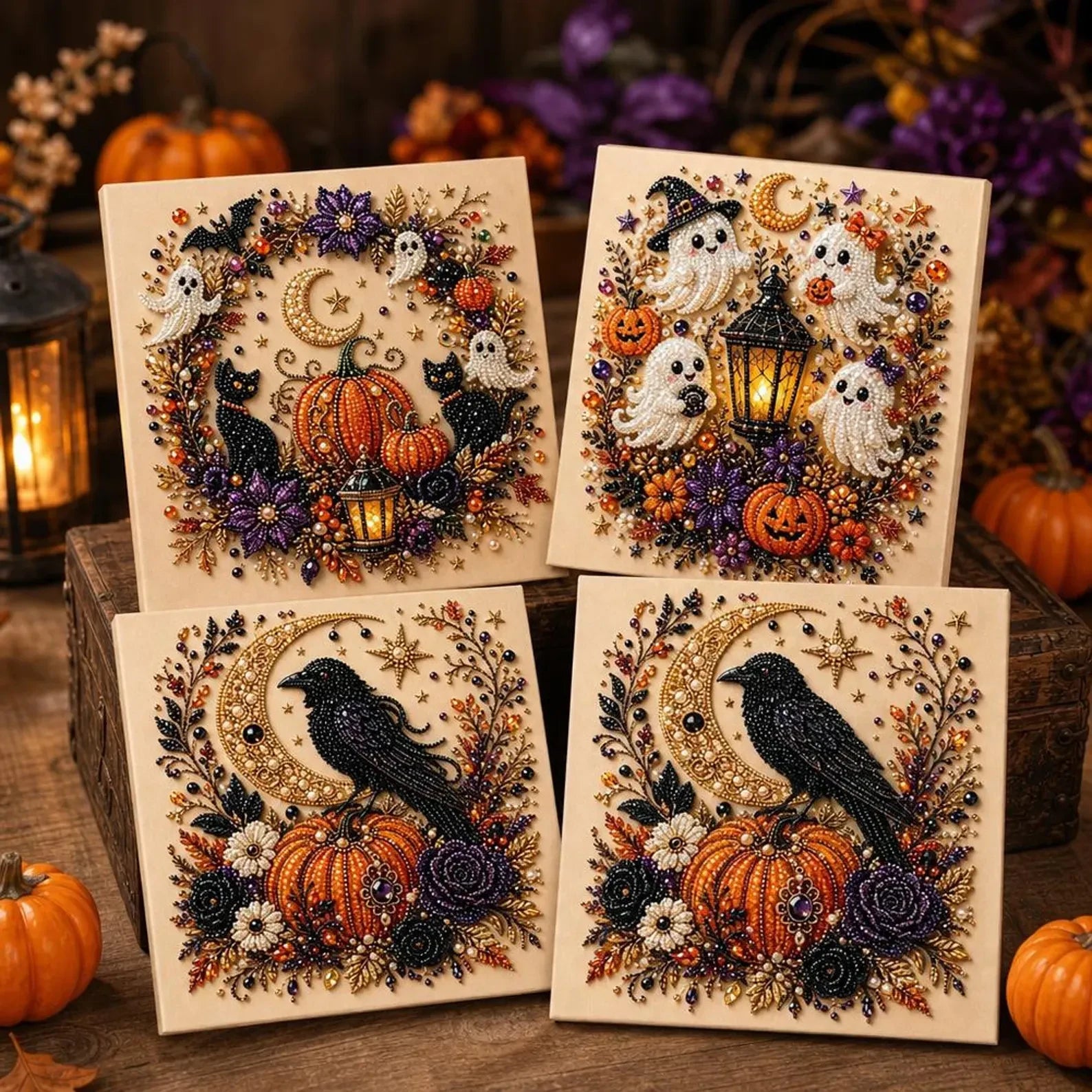 Framed Halloween Ghosts Pearl Art DIY Kit