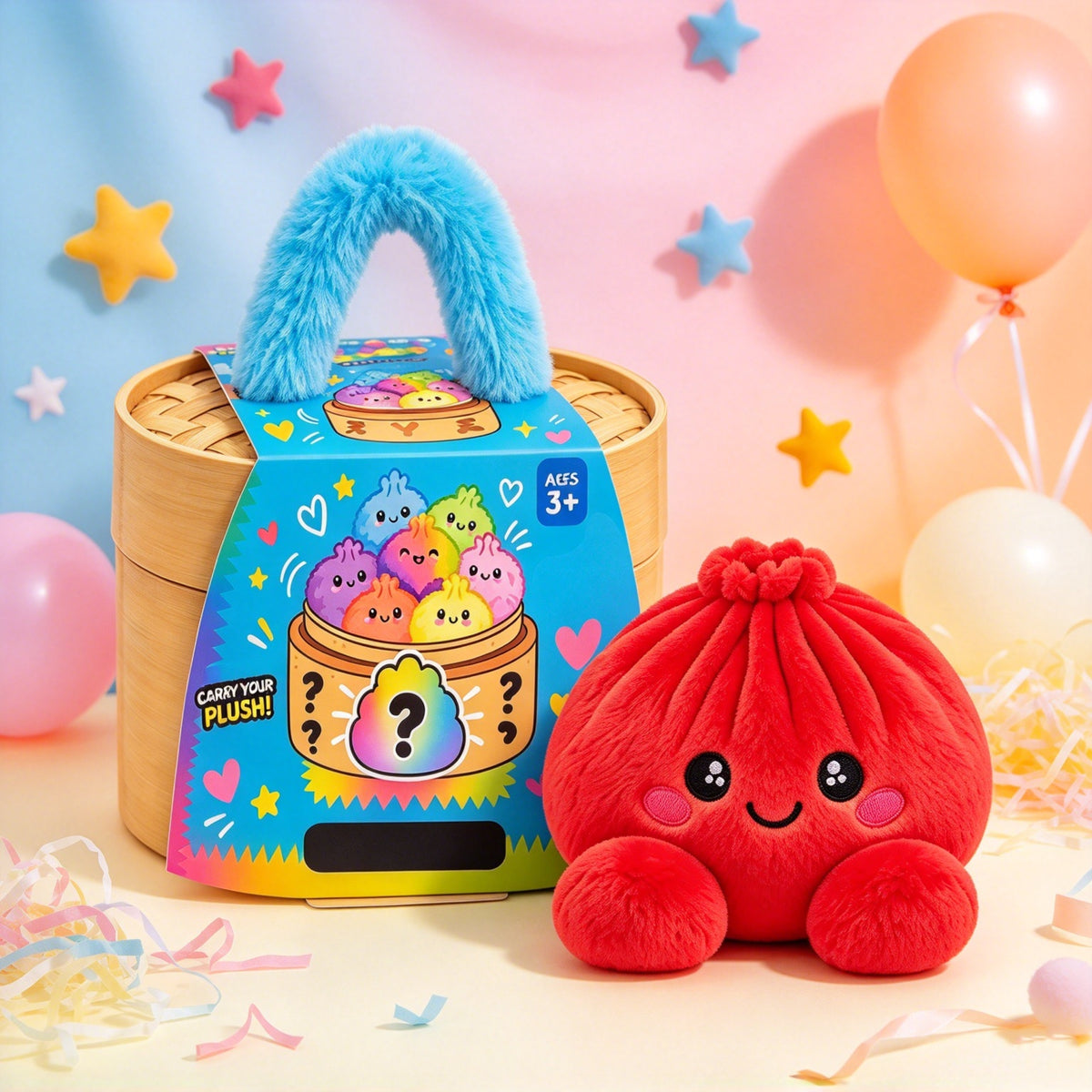 Cute Plush Dumpling Blind Box Steamer Basket – Soft Squishy Stress Relief Stuffed Animal Gift for Kids & Kawaii Lovers