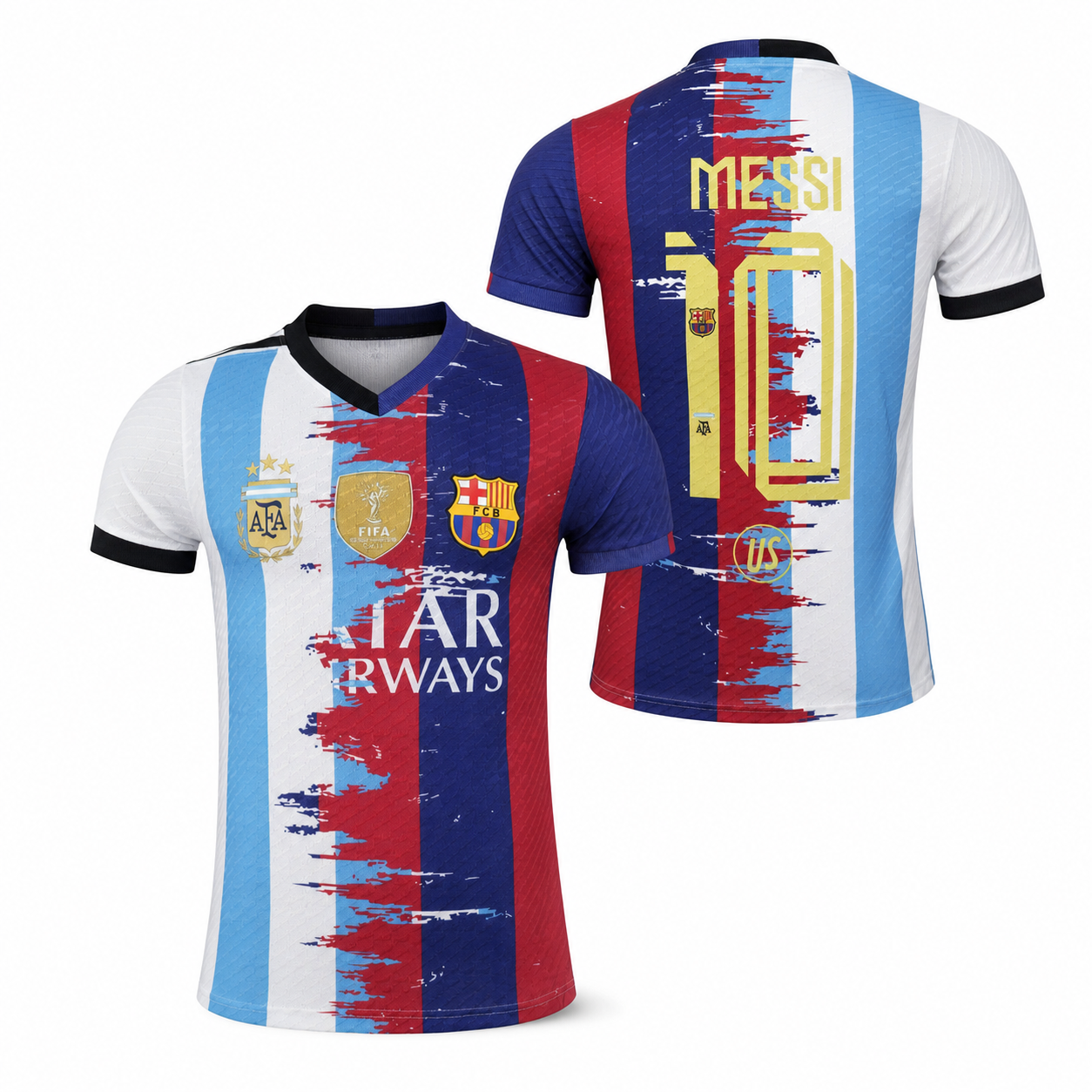 Barcelona Argentina Number 10 Soccer Jersey - Sky Blue & White Fan Shirt