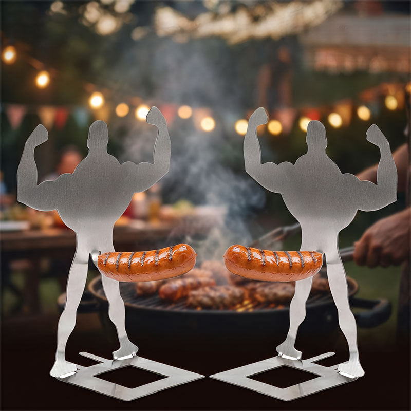 Funny Stainless Steel Sausage Grill Rack – Muscle Man BBQ Holder