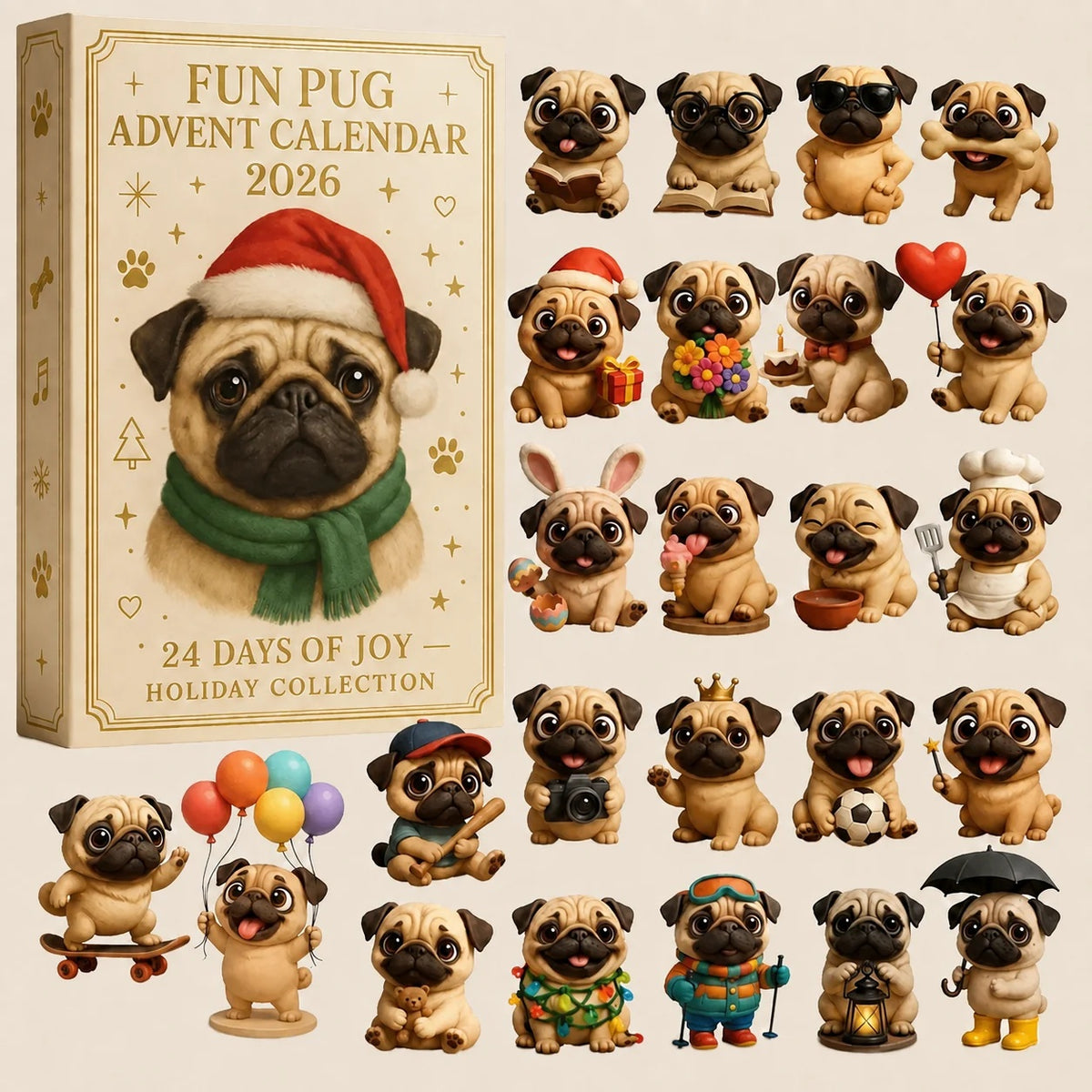 Fun Pug Advent Calendar 2026 - 24‑Day Christmas Surprise Box