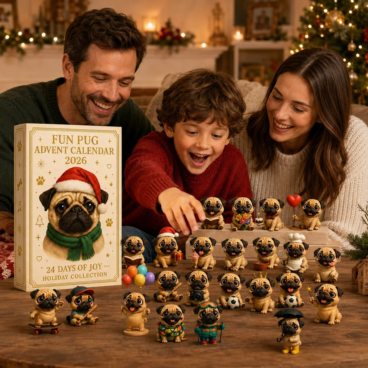 Fun Pug Advent Calendar 2026 - 24‑Day Christmas Surprise Box