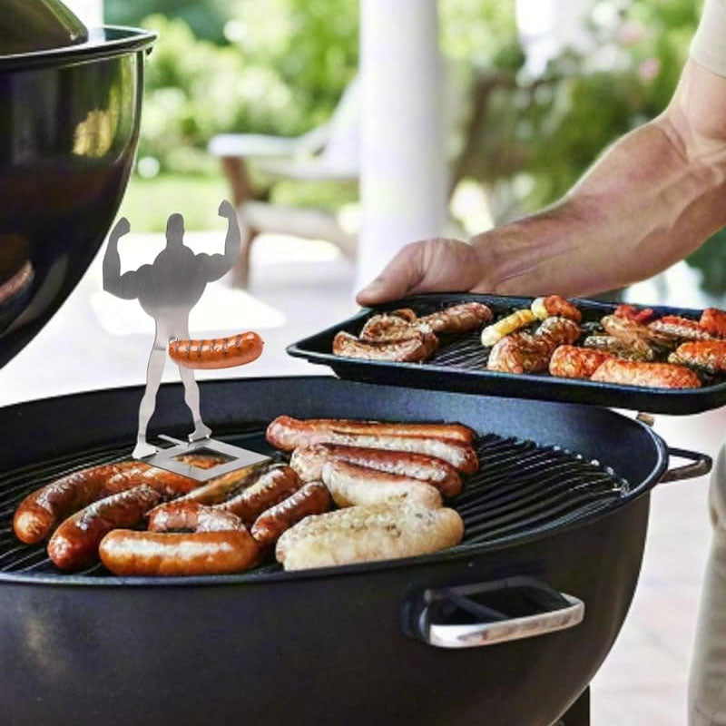 Funny Stainless Steel Sausage Grill Rack – Muscle Man BBQ Holder