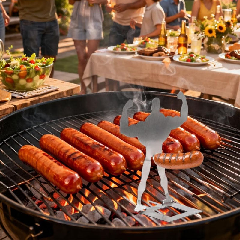 Funny Stainless Steel Sausage Grill Rack – Muscle Man BBQ Holder