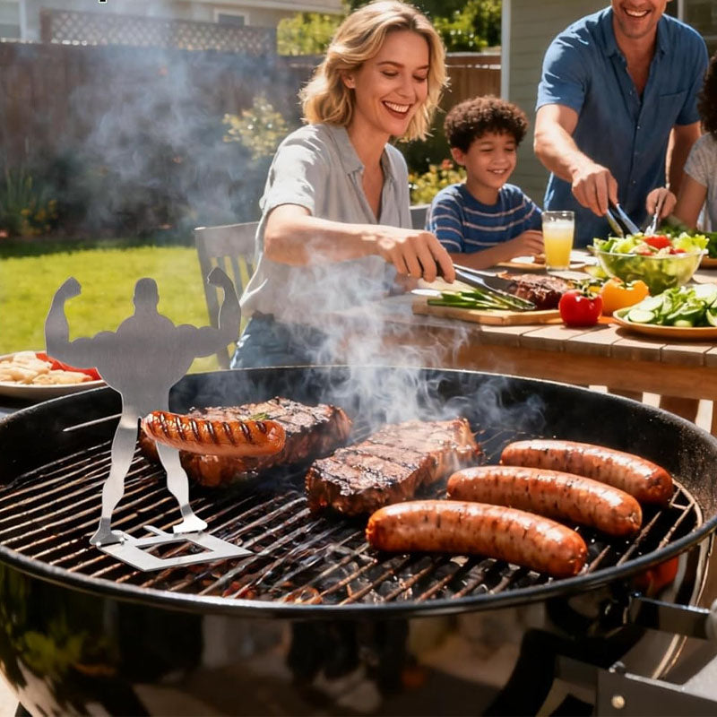 Funny Stainless Steel Sausage Grill Rack – Muscle Man BBQ Holder