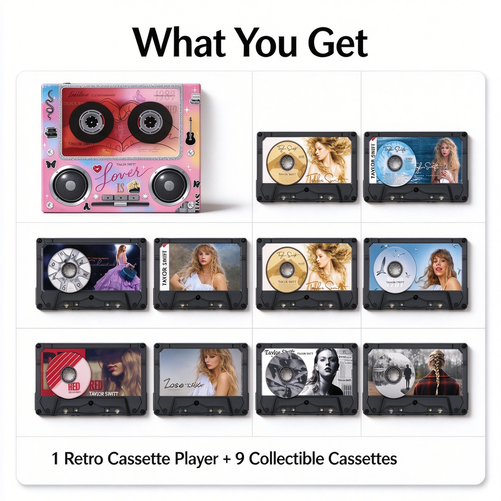Retro Boombox Fridge Magnet Set | 9 Album Tape Magnets Collection
