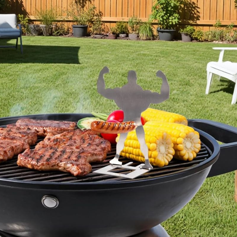Funny Stainless Steel Sausage Grill Rack – Muscle Man BBQ Holder