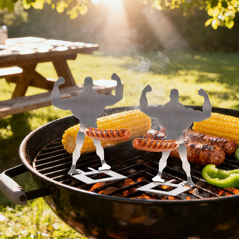 Funny Stainless Steel Sausage Grill Rack – Muscle Man BBQ Holder
