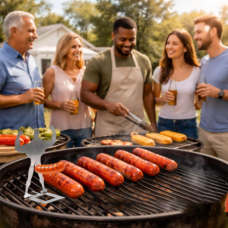 Funny Stainless Steel Sausage Grill Rack – Muscle Man BBQ Holder