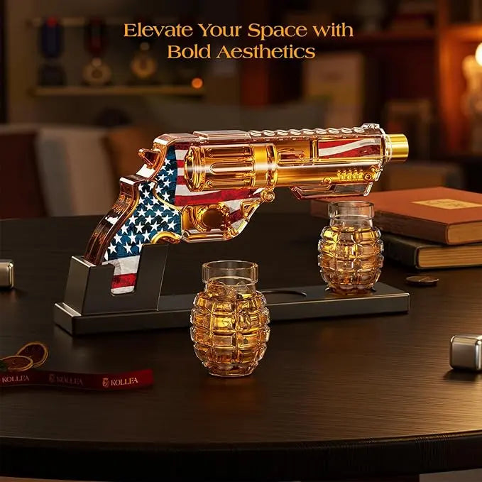 Military Flag Whiskey Decanter Set – Premium Glass Decanter with Grenade Shot Glasses & Luxury Gift Box