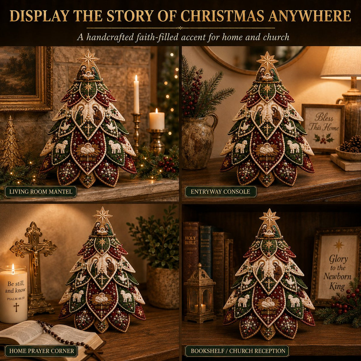 Beginner-Friendly Tree of Faith 3D Quilted Christmas Tree Sewing Kit | Complete Kit with Coordinated Fabrics, Beads & Step-by-Step Guide Included