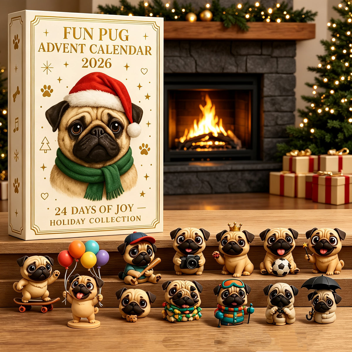 Fun Pug Advent Calendar 2026 - 24‑Day Christmas Surprise Box