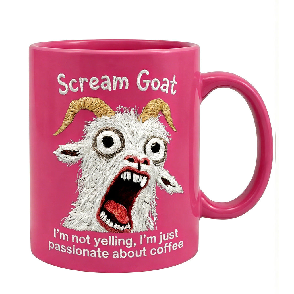 Funny Scream Goat Mug – “I’m Not Yelling, I’m Passionate About Coffee” Ceramic Coffee Cup