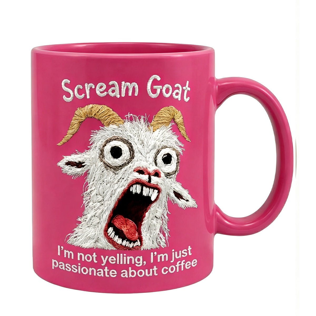 Funny Scream Goat Mug – “I’m Not Yelling, I’m Passionate About Coffee” Ceramic Coffee Cup