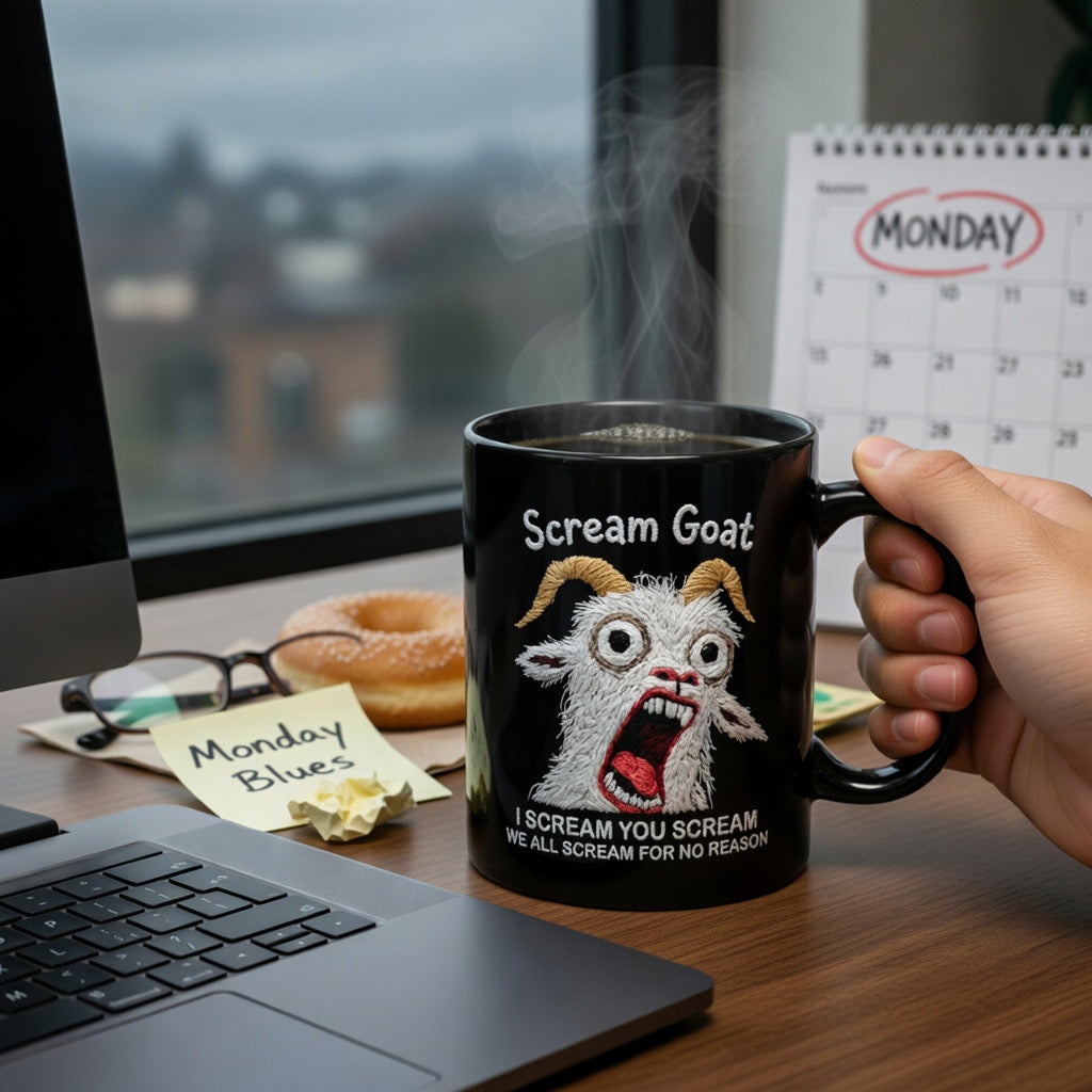 Funny Scream Goat Mug – “I’m Not Yelling, I’m Passionate About Coffee” Ceramic Coffee Cup